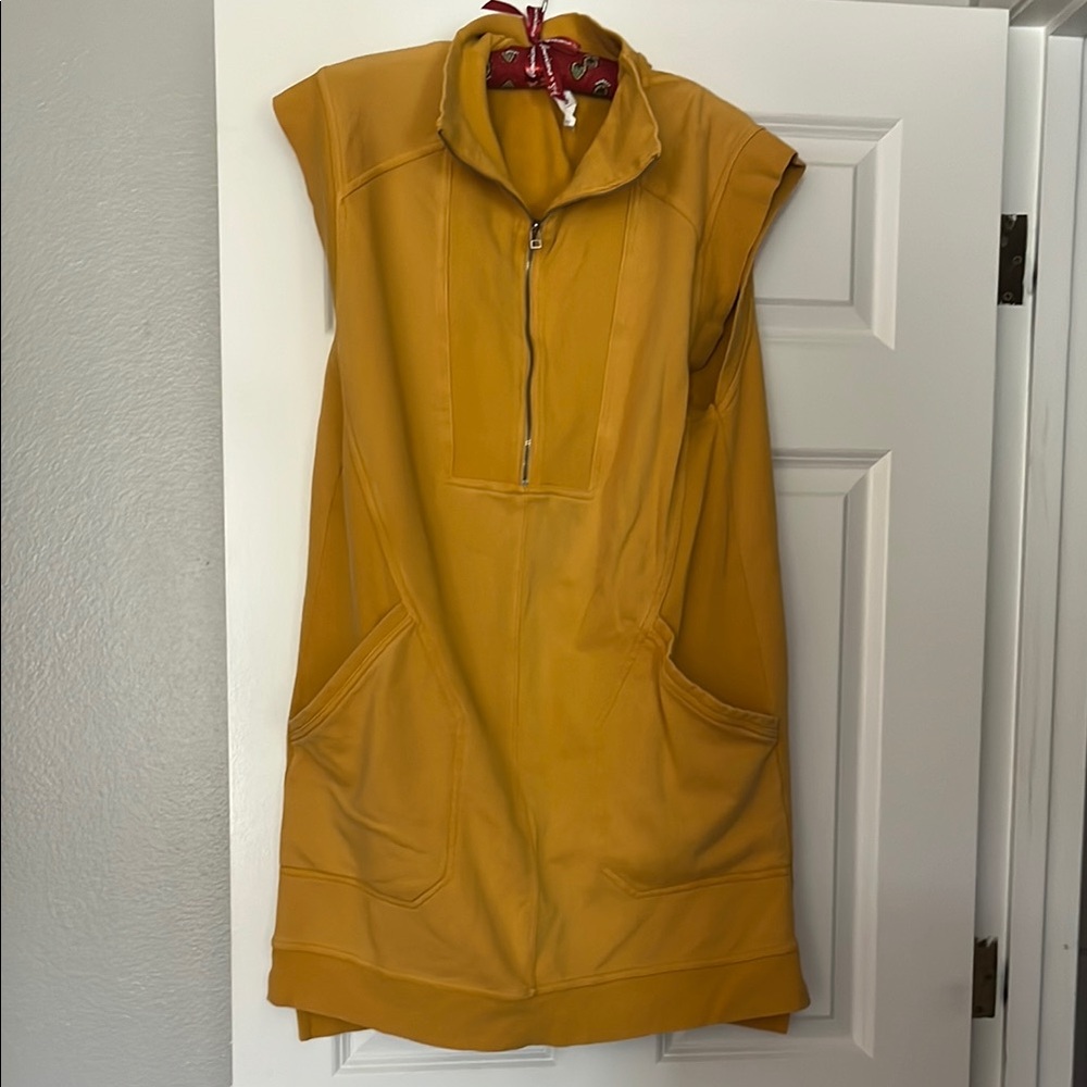 Mustard Yellow Sleeveless Dress with Pockets